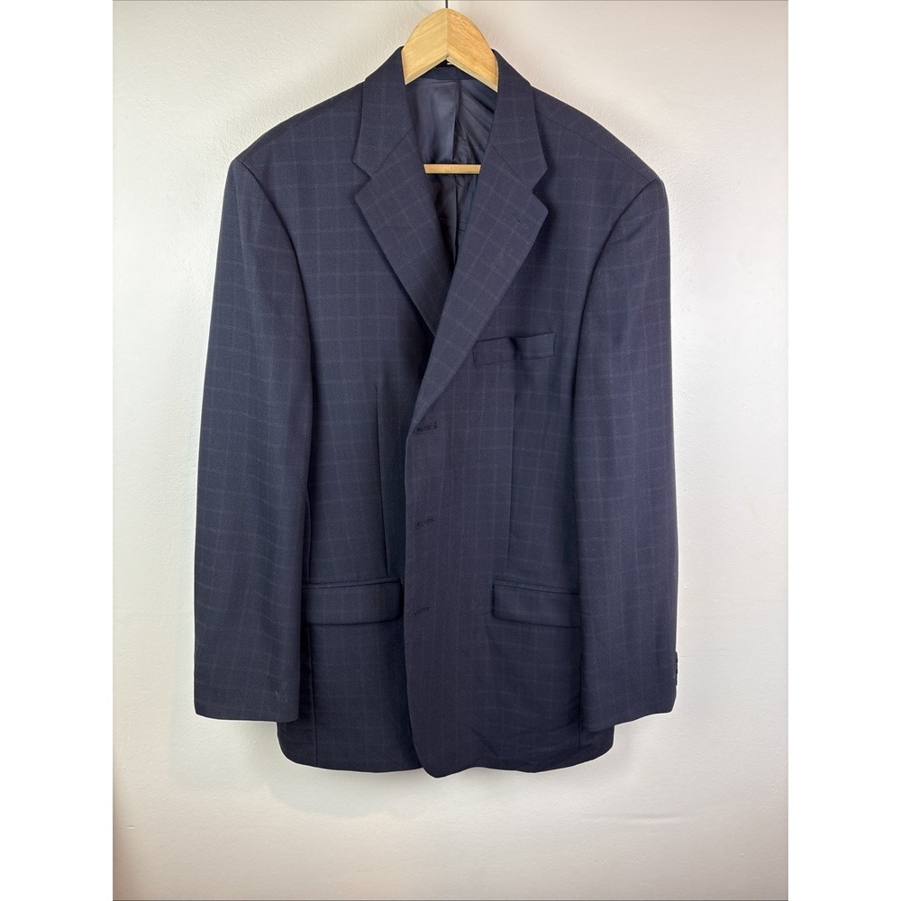 Brandini Blazer Mens 44 Navy Blue Windowpane Wool Sports Coat Jacket‎  Notch